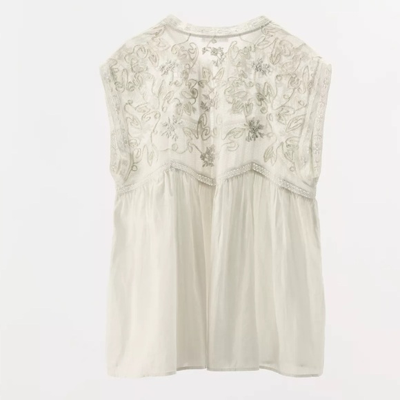 Limited Edition Embroidered Lace Top, Oyster White, Zara, L, NWT - Picture 11 of 13